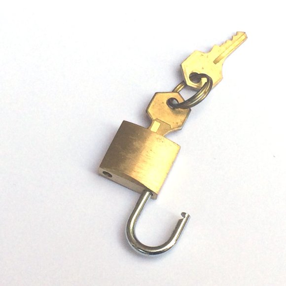 3/4" wide Small gold brass metal padlock with key for storage or travel - Picture 5 of 7